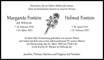 Anzeige von Margarete Fontein von Westfälische Nachrichten