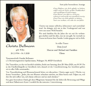 Anzeige von Christa Bellmann von Westfälische Nachrichten