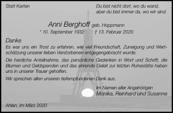 Anzeige von Anni Berghoff von Westfälische Nachrichten