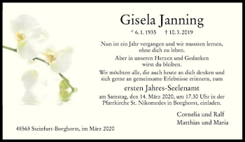 Anzeige von Gisela Janning von Westfälische Nachrichten