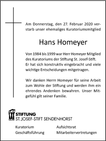 Anzeige von Hans Homeyer von Westfälische Nachrichten