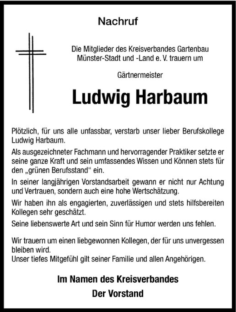  Traueranzeige für Ludwig Harbaum vom 17.03.2020 aus Westfälische Nachrichten