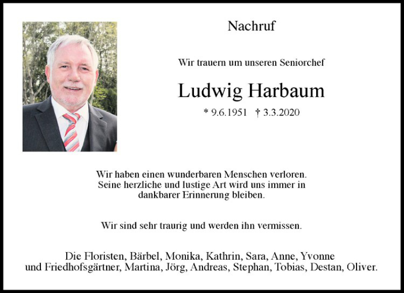  Traueranzeige für Ludwig Harbaum vom 14.03.2020 aus Westfälische Nachrichten