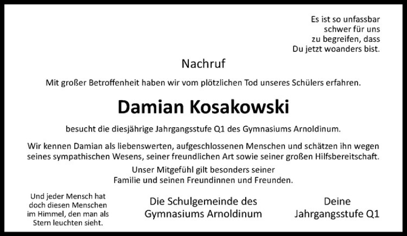  Traueranzeige für Damian Kosakowski vom 20.03.2020 aus Westfälische Nachrichten