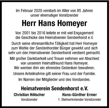 Anzeige von Hans Homeyer von Westfälische Nachrichten