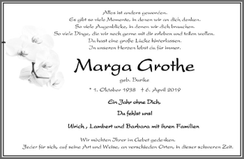 Anzeige von Marga Grothe von Westfälische Nachrichten