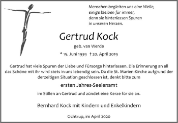 Anzeige von Gertrud Kock von Westfälische Nachrichten