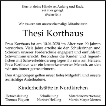 Anzeige von Thesi Korthaus von Westfälische Nachrichten