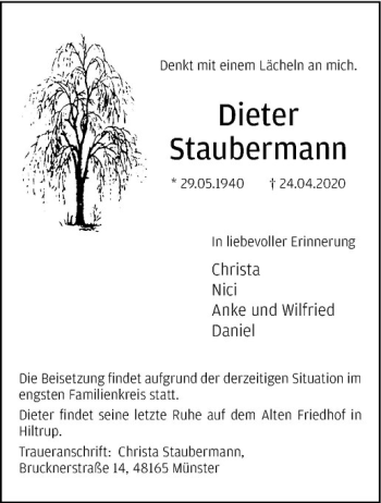 Anzeige von Dieter Staubermann von Westfälische Nachrichten