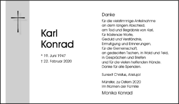 Anzeige von Karl Konrad von Westfälische Nachrichten