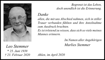 Anzeige von Leo Stemmer von Westfälische Nachrichten