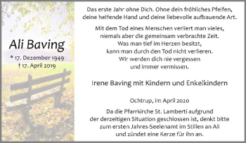 Anzeige von Ali Baving von Westfälische Nachrichten