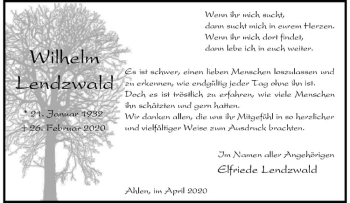 Anzeige von Wilhelm Lendzwald von Westfälische Nachrichten