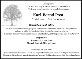 Anzeige von Karl-Bernd Post von Westfälische Nachrichten