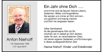 Anzeige von Anton Niehoff von Westfälische Nachrichten