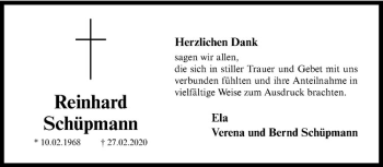 Anzeige von Reinhard Schüpmann von Westfälische Nachrichten
