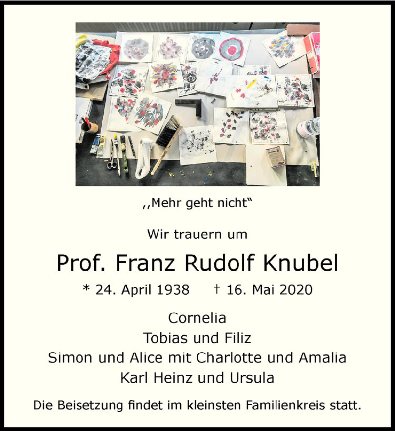  Traueranzeige für Franz Rudolf Knubel vom 27.05.2020 aus Westfälische Nachrichten