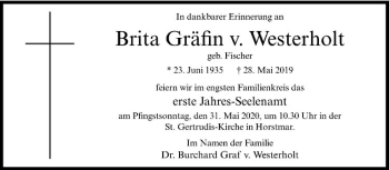 Anzeige von Brita Gräfin v. Westerholt und Gysenberg von Westfälische Nachrichten