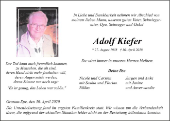Anzeige von Adolf Kiefer von Westfälische Nachrichten