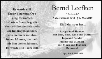 Anzeige von Bernd Leefken von Westfälische Nachrichten