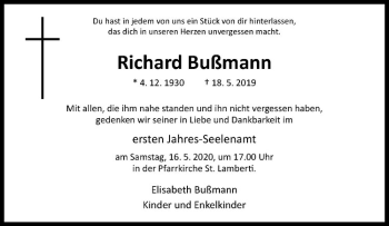 Anzeige von Richard Bußmann von Westfälische Nachrichten