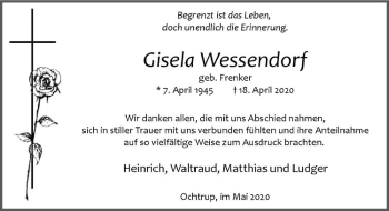 Anzeige von Gisela Wessendorf von Westfälische Nachrichten