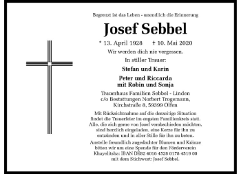 Anzeige von Josef Sebbel von Westfälische Nachrichten