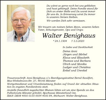 Anzeige von Walter Beninghaus von Westfälische Nachrichten