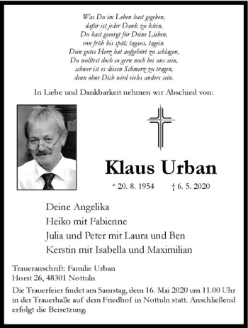 Anzeige von Klaus Urban von Westfälische Nachrichten