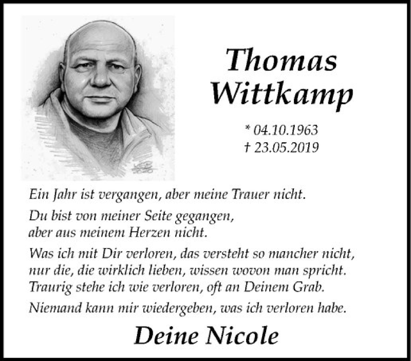  Traueranzeige für Thomas Wittkamp vom 23.05.2020 aus Westfälische Nachrichten