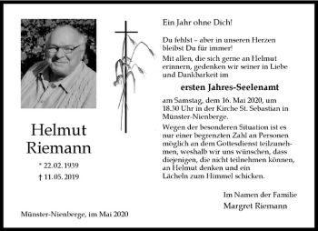 Anzeige von Helmut Riemann von Westfälische Nachrichten