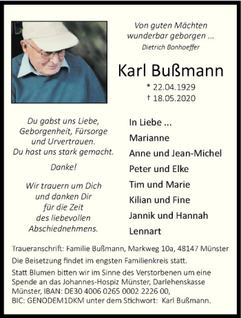 Anzeige von Karl Bußmann von Westfälische Nachrichten