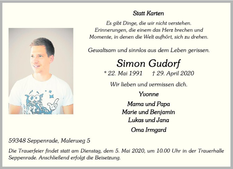  Traueranzeige für Simon Gudorf vom 04.05.2020 aus Westfälische Nachrichten