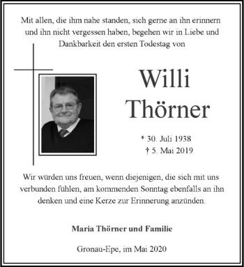 Anzeige von Willi Thörner von Westfälische Nachrichten