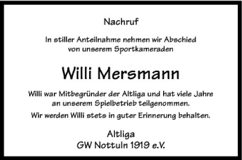 Anzeige von Wilhelm Mersmann von Westfälische Nachrichten