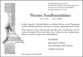 Anzeige von Werner Sandbaumhüter von Westfälische Nachrichten