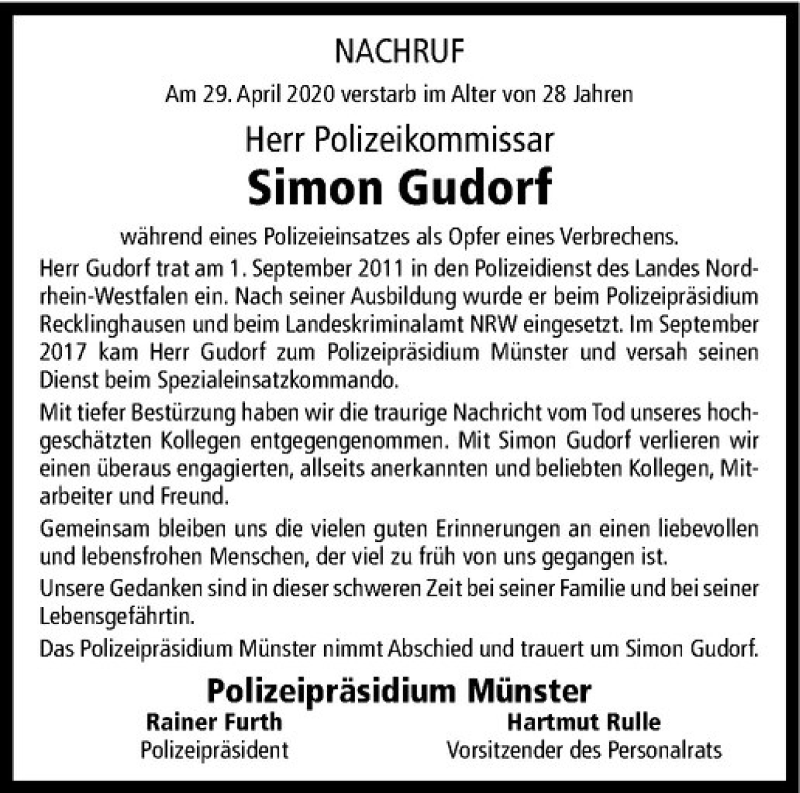  Traueranzeige für Simon Gudorf vom 07.05.2020 aus Westfälische Nachrichten