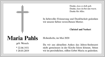Anzeige von Maria Pahls von Westfälische Nachrichten