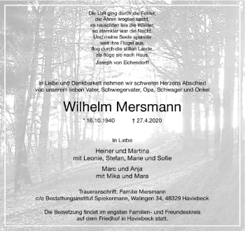 Anzeige von Wilhelm Mersmann von Westfälische Nachrichten