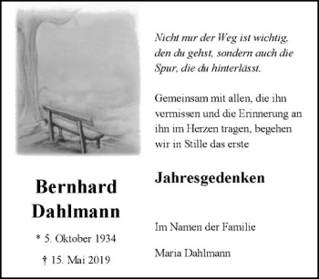 Anzeige von Bernhard Dahlmann von Westfälische Nachrichten