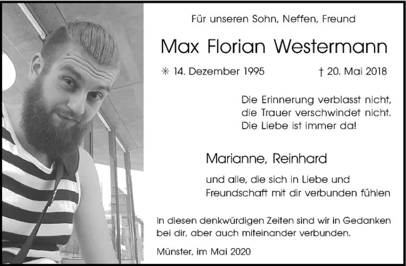  Traueranzeige für Max Florian Westermann vom 16.05.2020 aus Westfälische Nachrichten