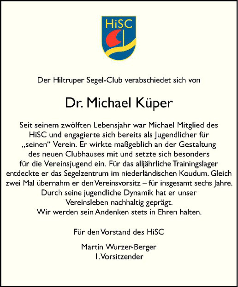  Traueranzeige für Michael Küper vom 19.05.2020 aus Westfälische Nachrichten