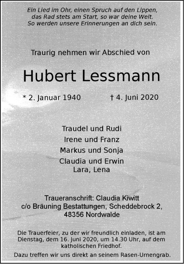  Traueranzeige für Rudolf Lucas vom 13.06.2020 aus Westfälische Nachrichten