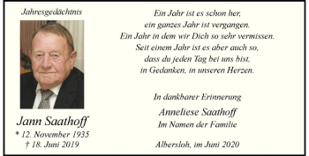 Anzeige von Jann Saathoff von Westfälische Nachrichten