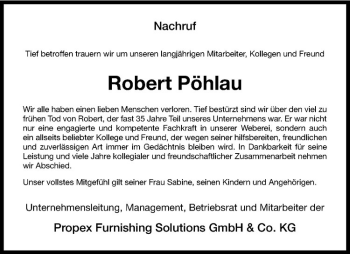 Anzeige von Robert Pöhlau von Westfälische Nachrichten