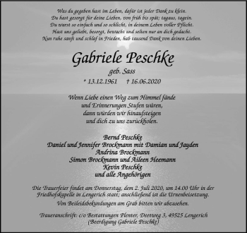 Anzeige von Gabriele Peschke von Westfälische Nachrichten
