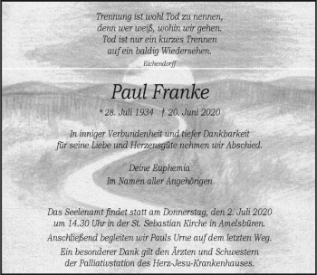 Anzeige von Paul Franke von Westfälische Nachrichten