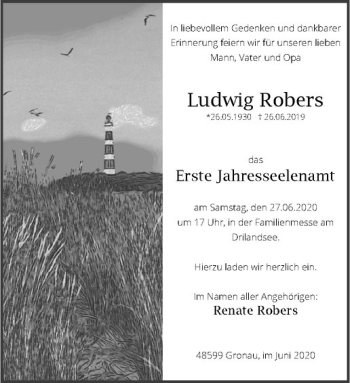 Anzeige von Ludwig Robers von Westfälische Nachrichten
