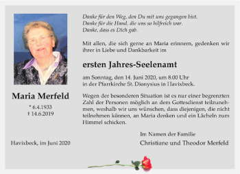 Anzeige von Maria Merfeld von Westfälische Nachrichten