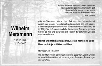 Anzeige von Wilhelm Mersmann von Westfälische Nachrichten